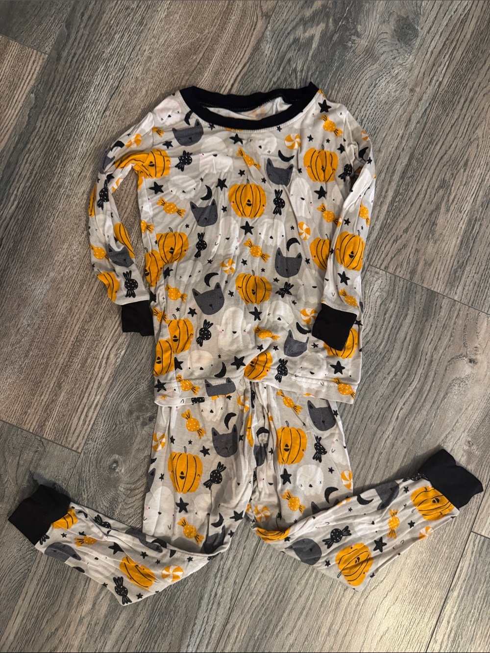 Little Sleepies Orange & Gray Halloween Pumpkin Pajama Set
